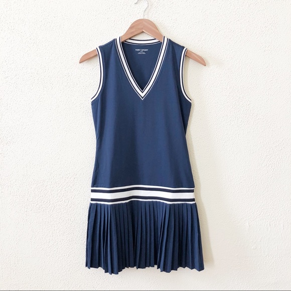 NWOT Tory Burch Performance V-Neck Tennis Dress in Navy - Picture 2 of 4